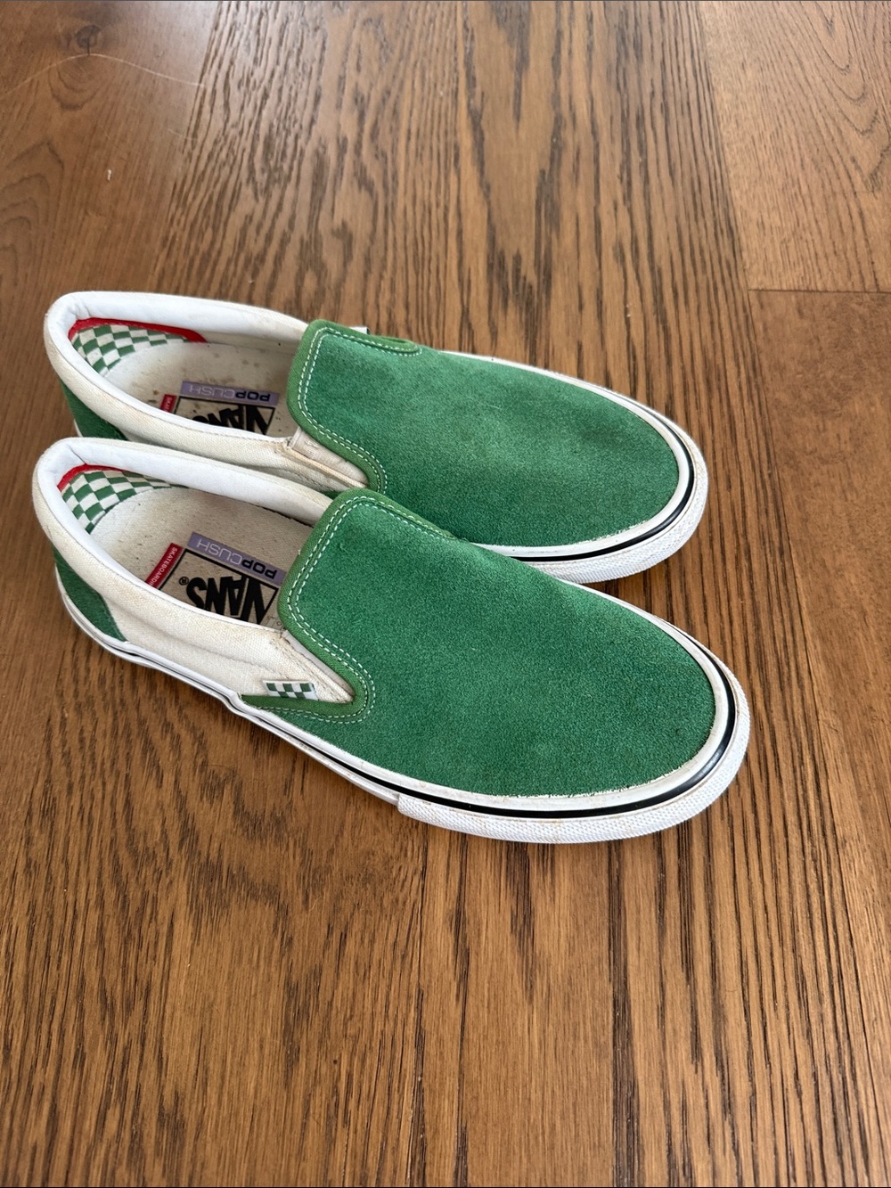 Vans Green Suede Slip-On Sneakers with White Trim